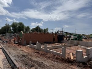 Structural masonry construction at The Townsend project in Edmond Oklahoma featuring Red Frosty Velour brick from Kinney Brick supplied by Caprock Brick