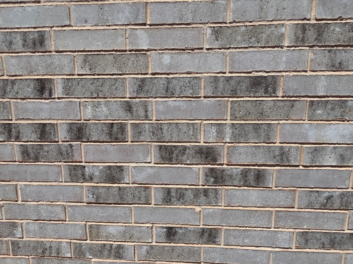 Close-up of Triangle Brick Anvil Grey with white mortar showing grey and charcoal color variation